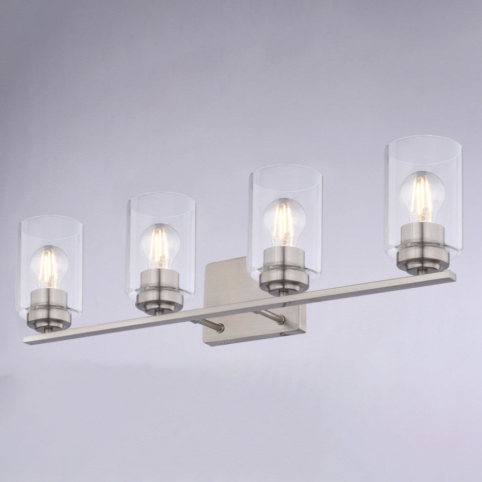 Park Ridge 4.75" 1-Light Black Bathroom Vanity Fixture, Clear Glass Shade, Satin Nickel, 4-Light