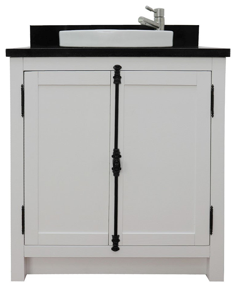30" Single Vanity, Glacier Ash, Black Galaxy Top, Round Sink
