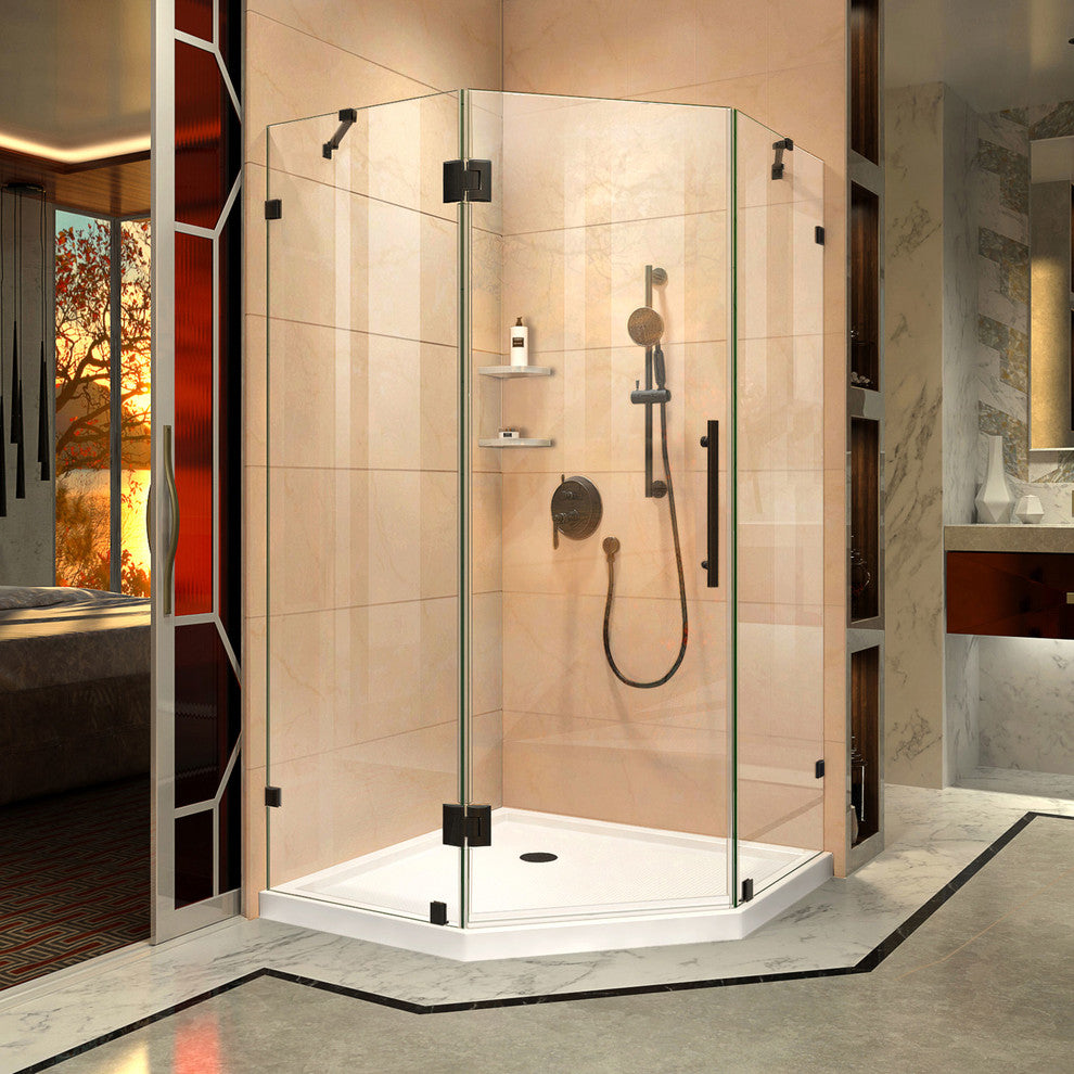 Prism Lux 38x74 3/4 Neo-Angle Shower Enclosure Oil Rubbed Bronze, White Base