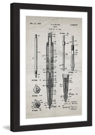 "Pencil 1955 Old Paper" Framed Painting Print