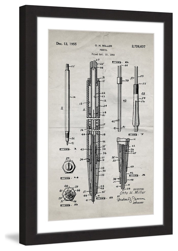 "Pencil 1955 Old Paper" Framed Painting Print
