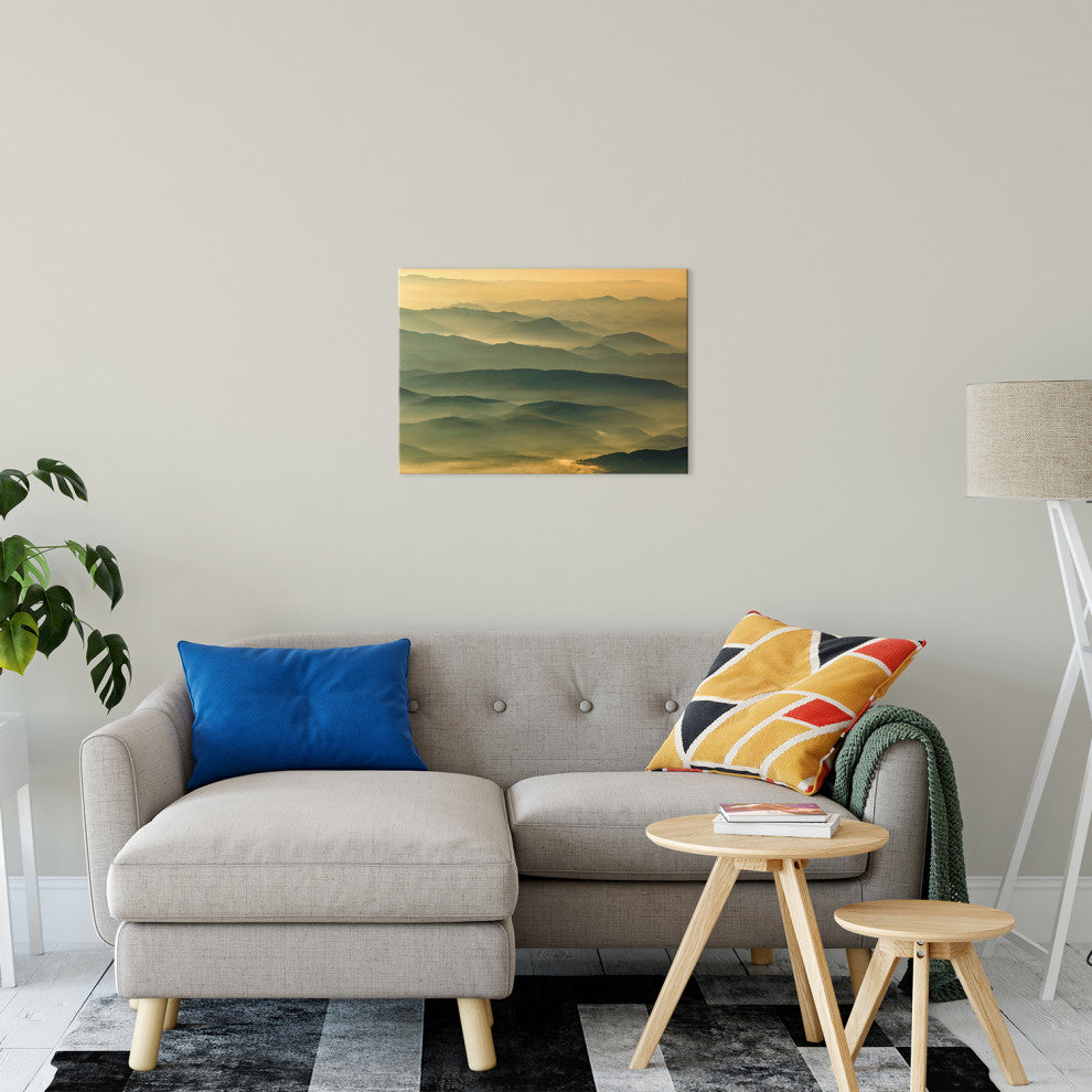 Foggy Mountain Layers at Sunset Landscape Photo Canvas Prints, 18" X 24"