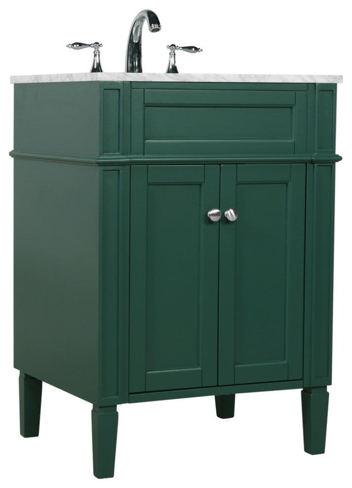 Home Living Vanity with Carrara White Marble Countertop, Green, 24", Single Sink
