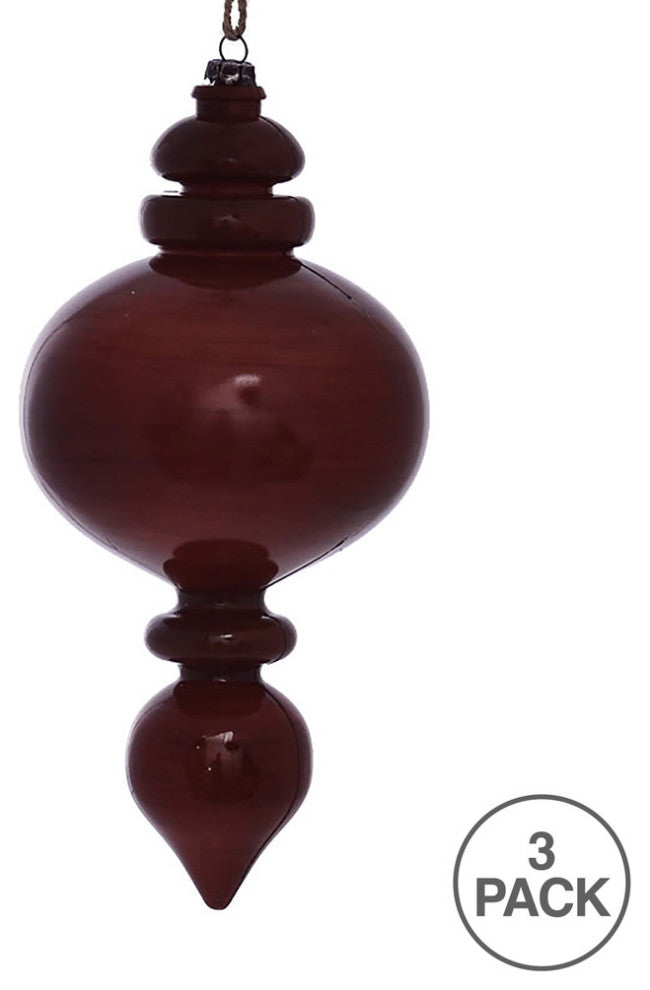 Vickerman MC198588 9" Copper Wood Grain Rounded Finial Ornament, Pack of 3