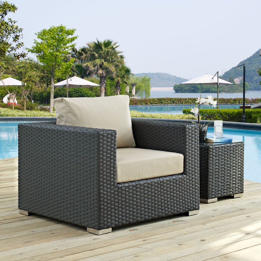Canvas Antique Beige Sojourn Outdoor Patio Sunbrella Armchair