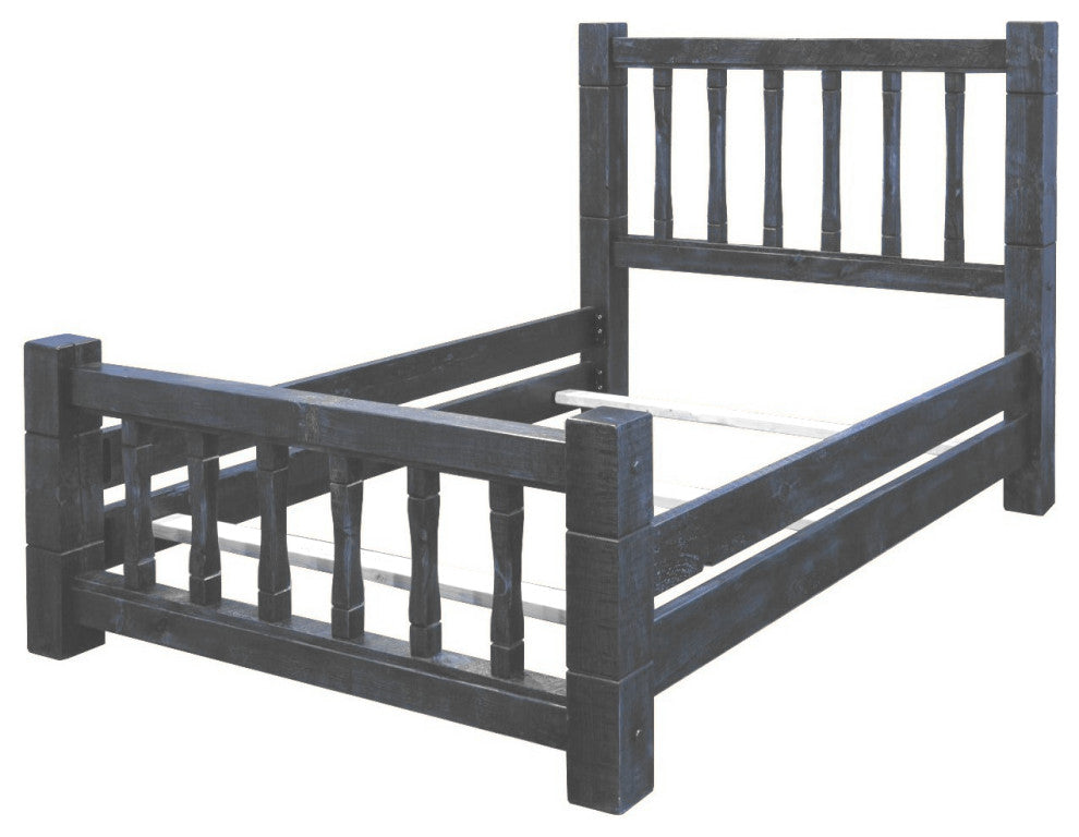 Rustic Barn Wood Style Timber Peg Mission Bed, Smokey Gray, Twin