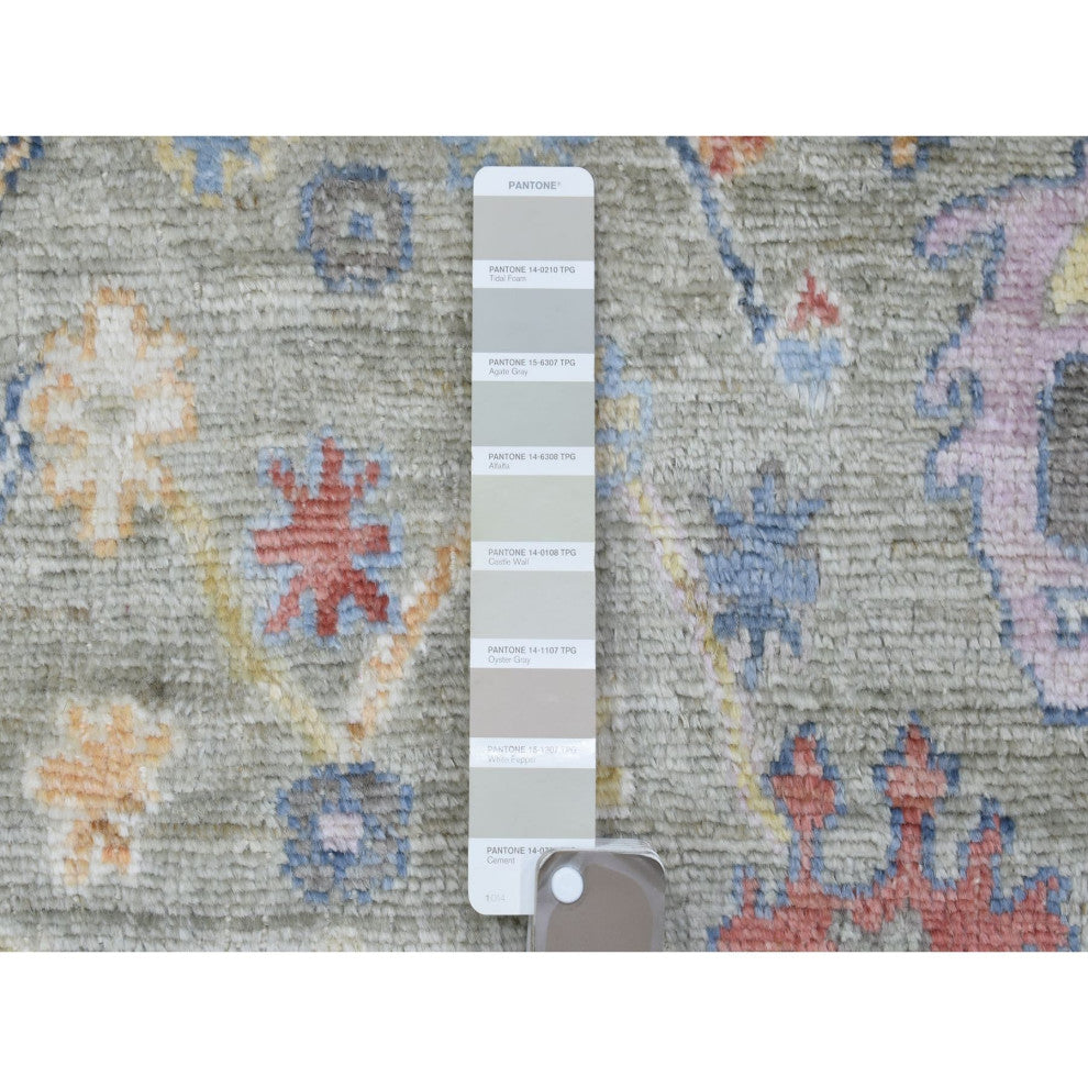 Gray Hand Knotted Afghan Angora Oushak Colorful Wool Wide Runner Rug, 4'4"x10'