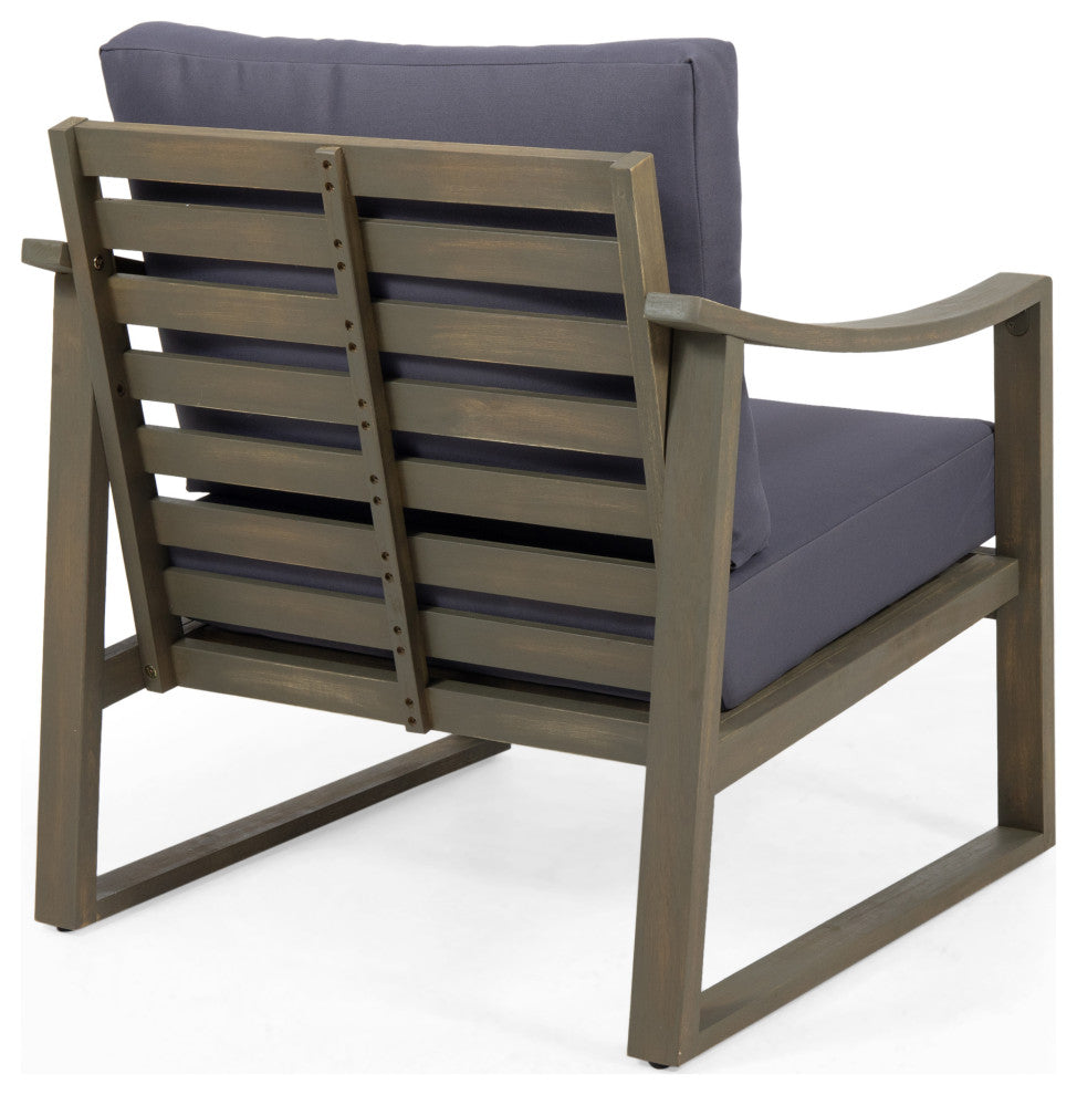 Johnlucas Outdoor Acacia Wood Club Chair With Cushion, Gray/Dark Gray