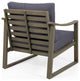 Johnlucas Outdoor Acacia Wood Club Chair With Cushion, Gray/Dark Gray