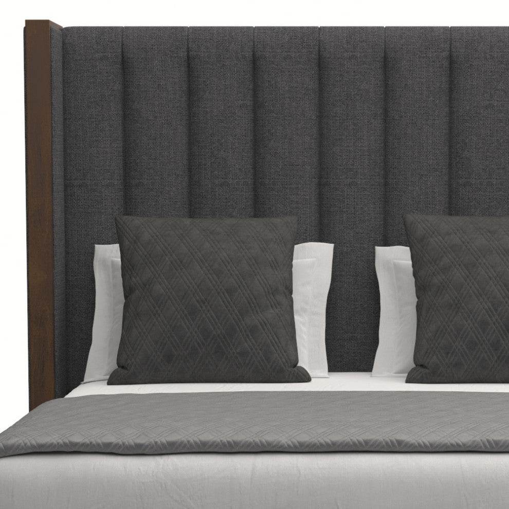 Nativa Interiors Irenne Vertical Channel Bed, Charcoal, Queen, Medium 67"