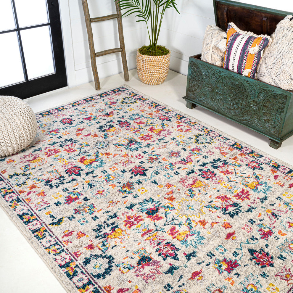 Modern Persian Boho Floral Beige/Multi 4 ft. x 6 ft. Area Rug