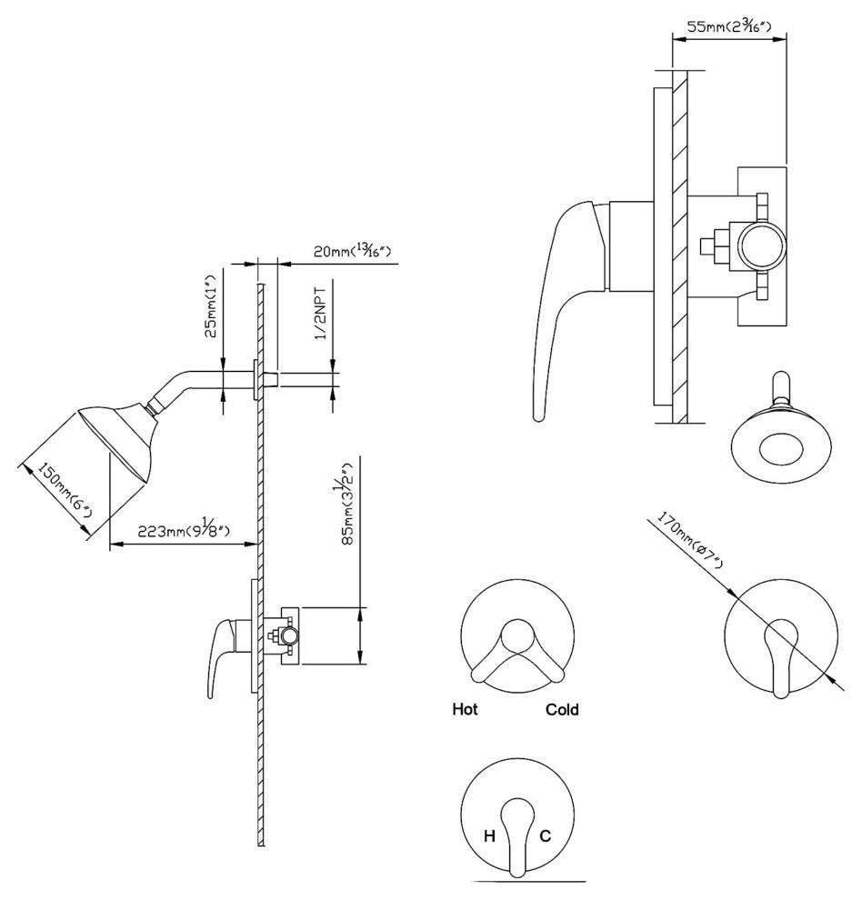 Pressure Balanced 5-Function Shower Faucet with Rough-in Valve, Matte Black