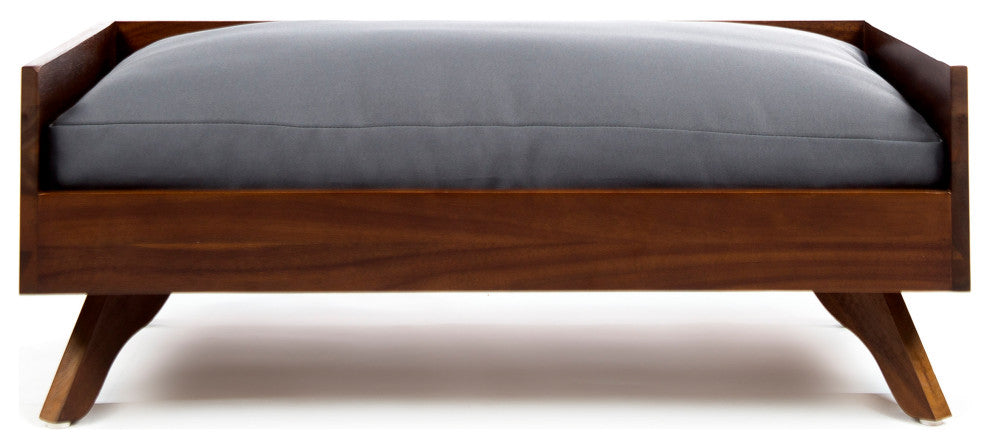 GDF Studio Dorel Mid Century Acacia Wood Dog Bed With Water Resistant Cushion
