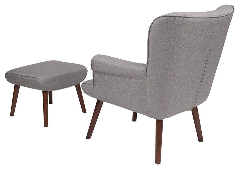 Bayton Upholstered Wingback Chair With Ottoman In Light Gray Fabric