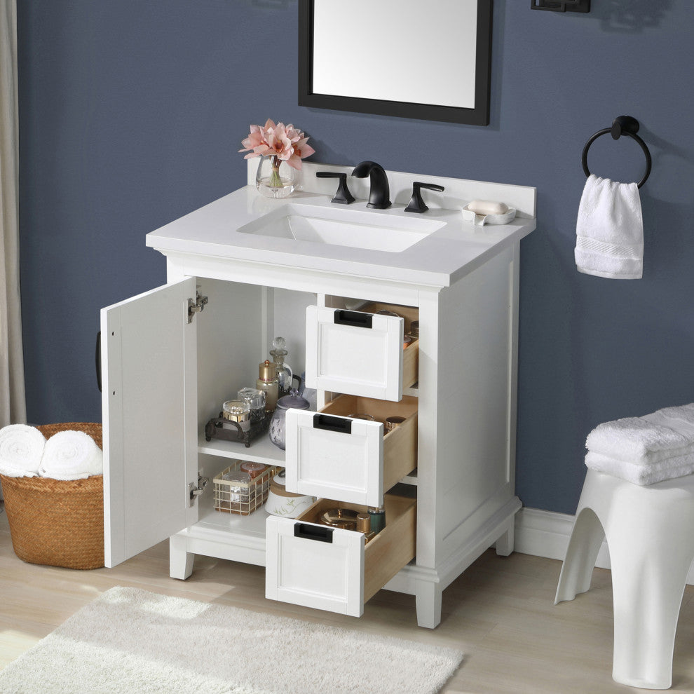 Ove Decors Pembroke 30" Single Sink Bathroom Vanity, White With Black