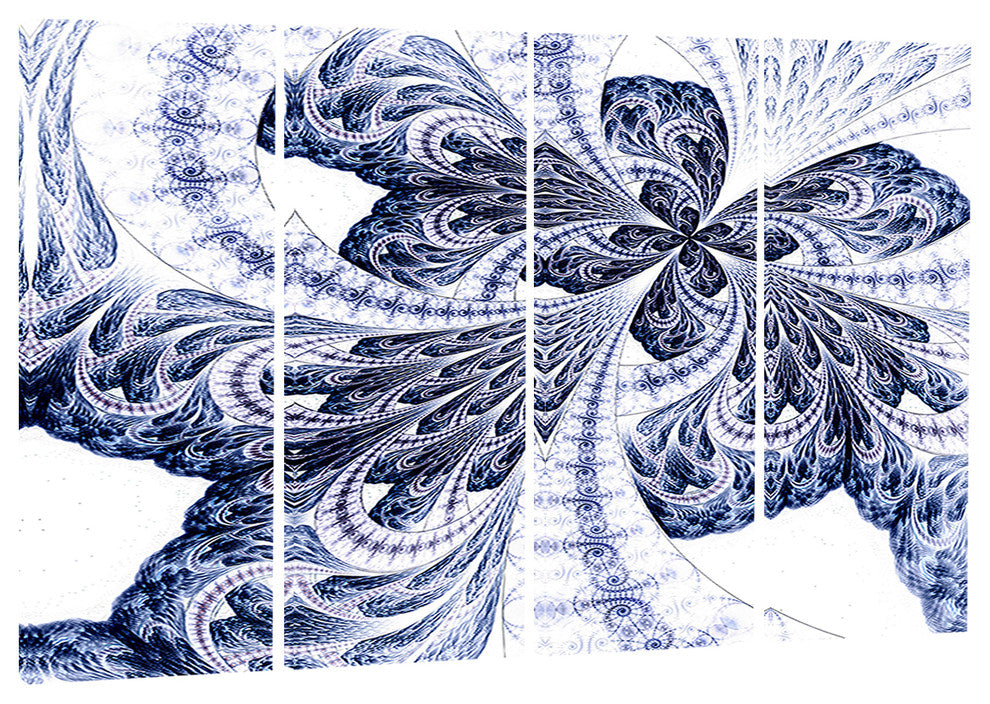 "Symmetrical Purple Fractal Flower" Abstract Digital Art Print, 4 Panel, 48"x28"