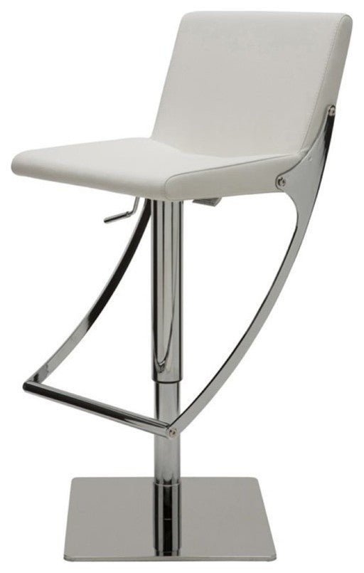 Swing Adjustable Bar Stool, Modern Contemporary Barstool, Faux Leather, White