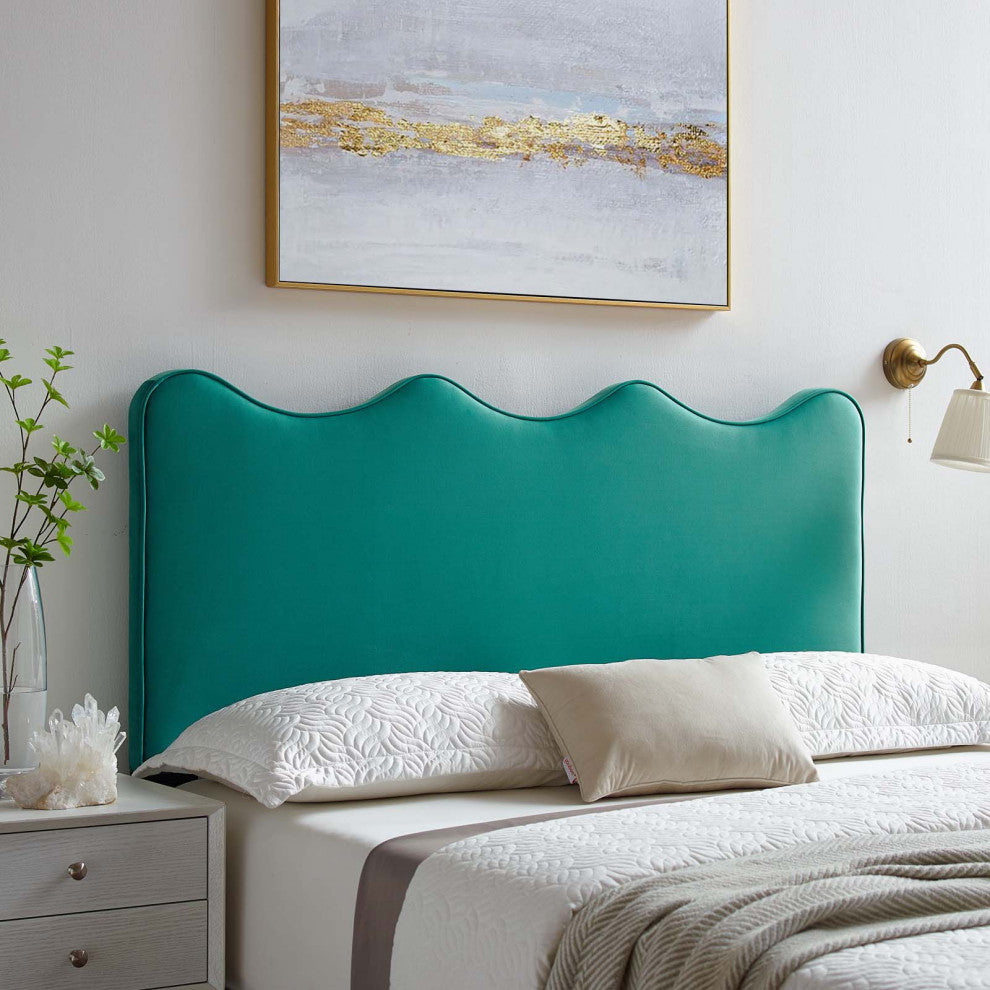 Headboard, King Size, Velvet, Teal Blue, Modern Contemporary, Bedroom Master