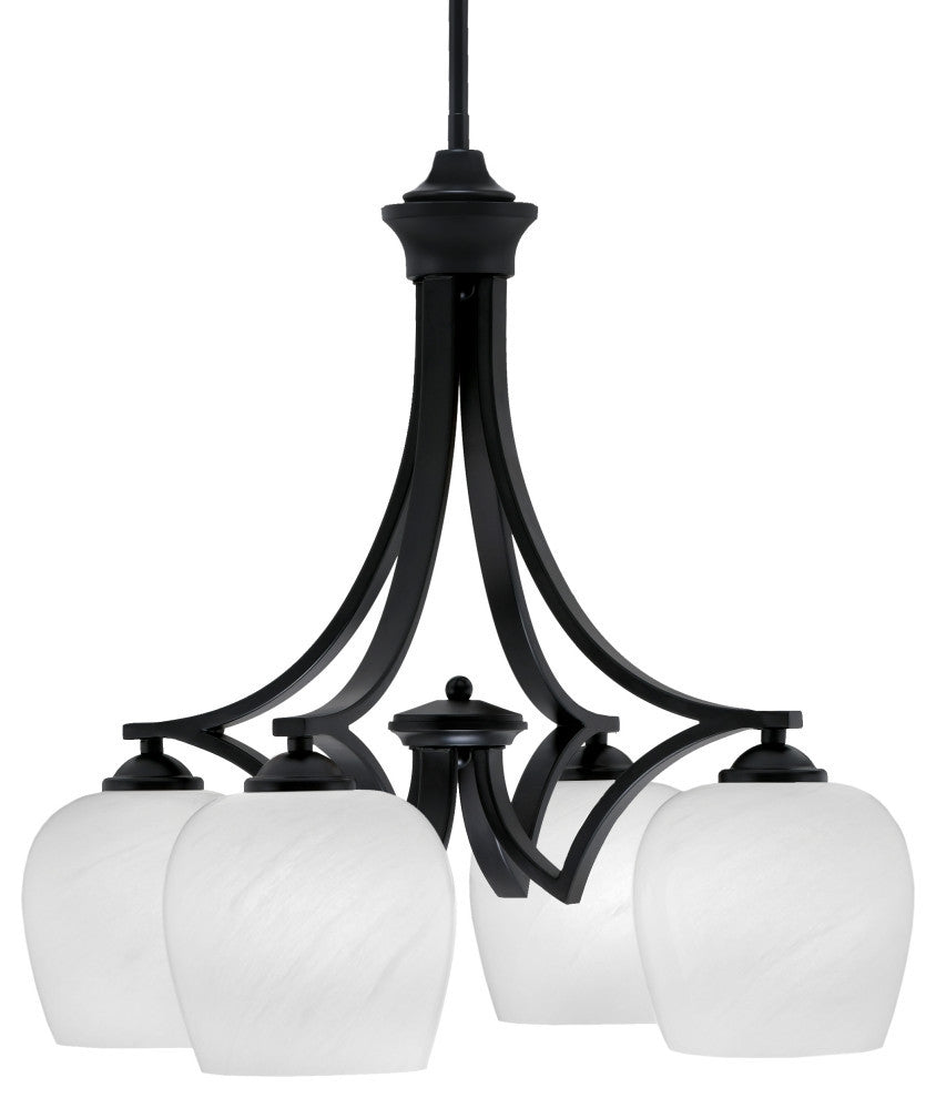 Zilo Downlight, 4 Light, Chandelier, Matte Black Finish, 6" White Marble Glass