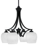 Zilo Downlight, 4 Light, Chandelier, Matte Black Finish, 6" White Marble Glass