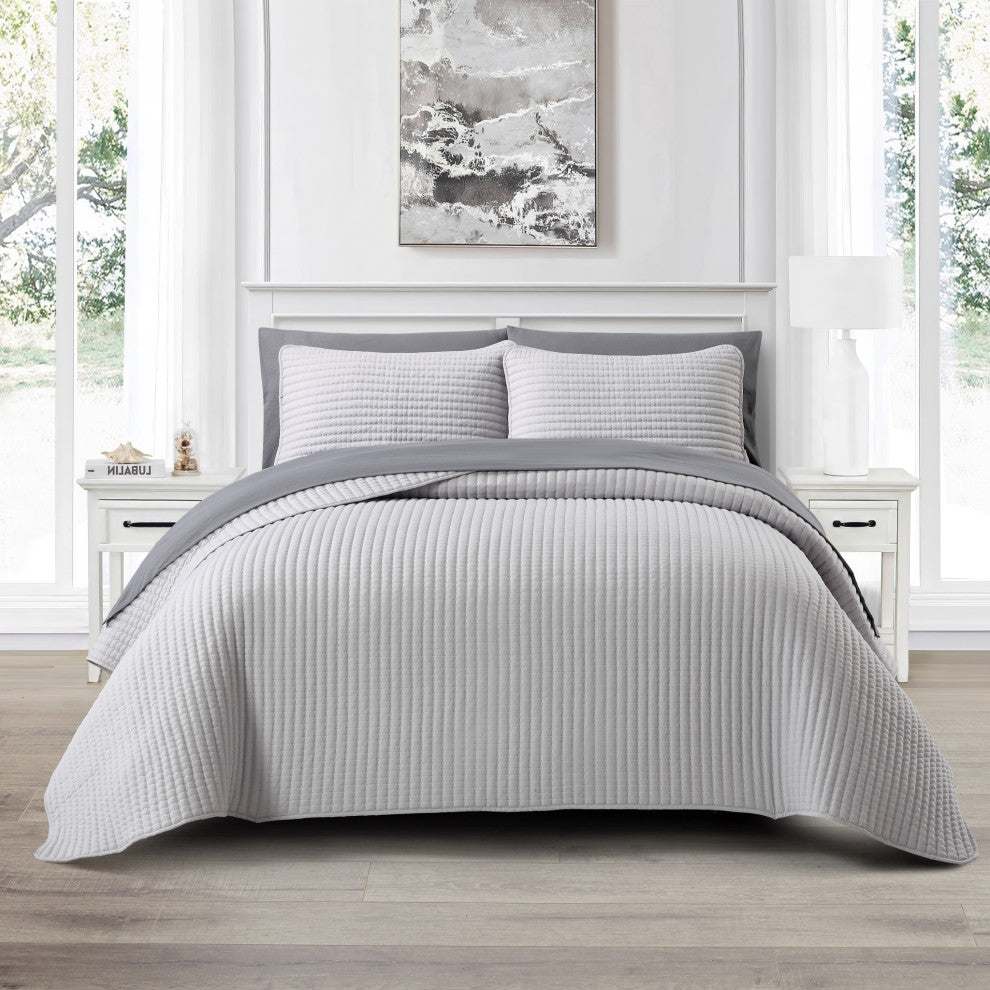 Aurelia 7 Piece Quilt Set, Light Grey, Queen
