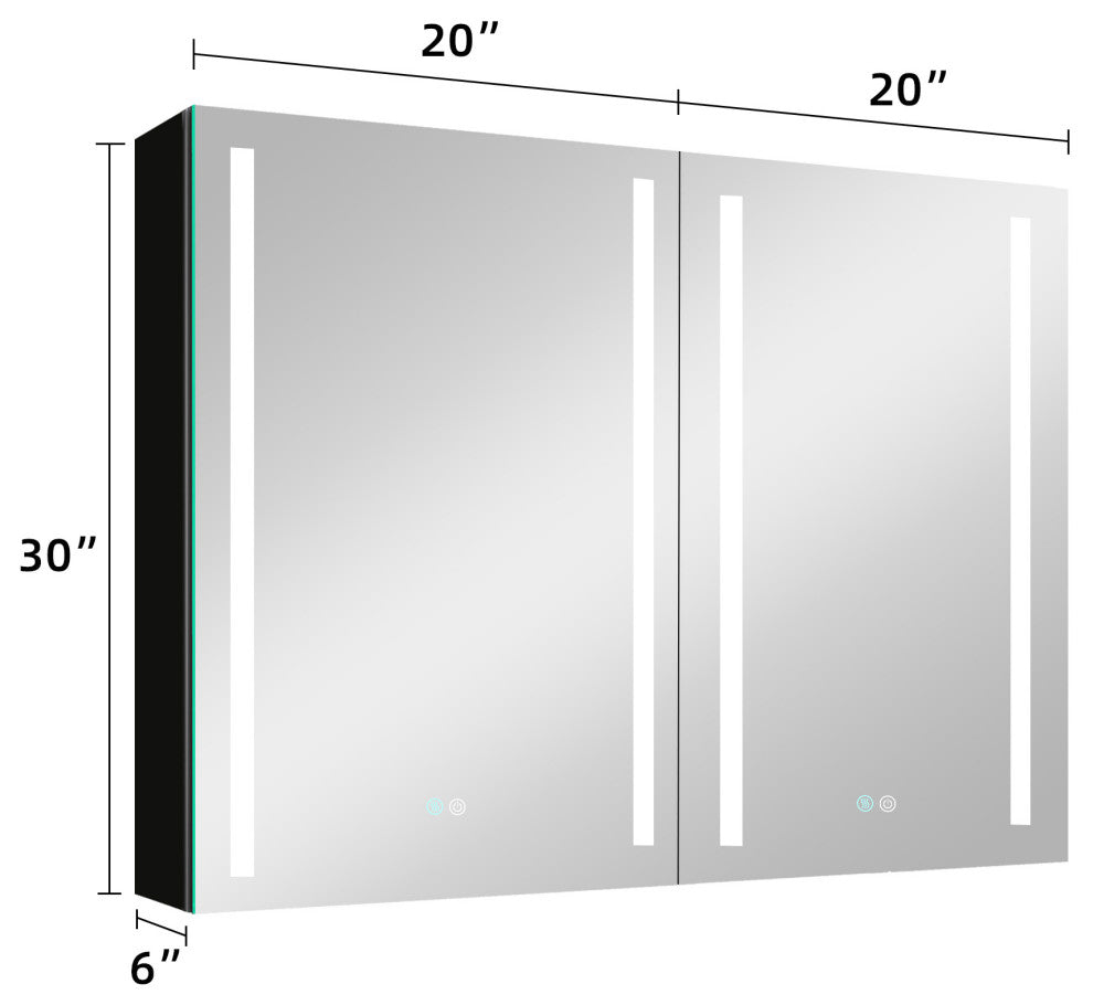 40 in.W x 30 in. H Aluminum Surface Mounted LED Medicine Cabinet with Doors