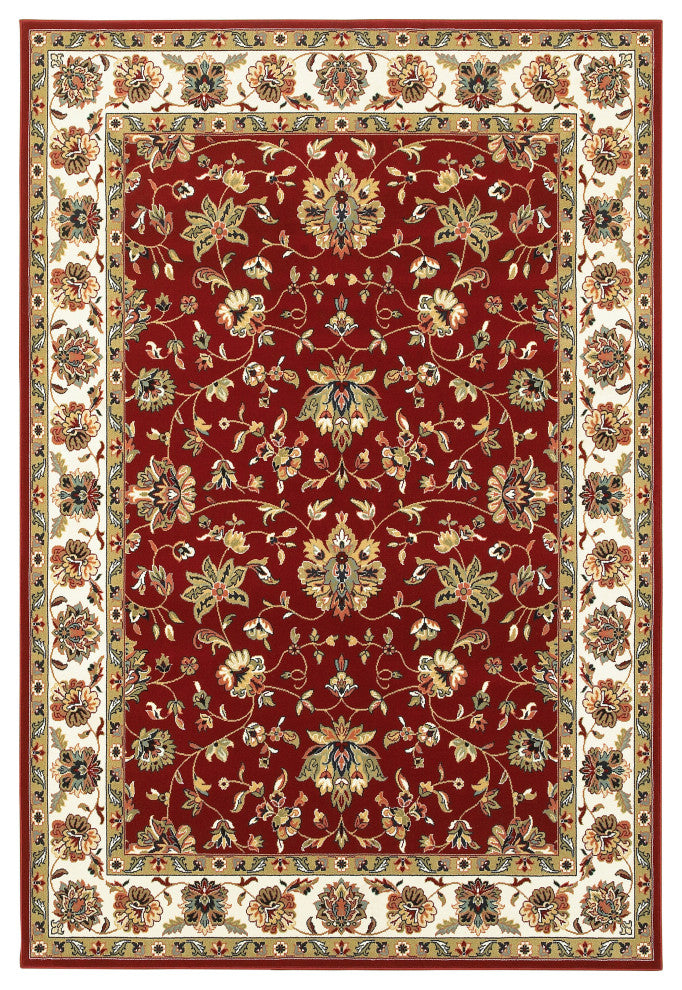 Karaman Floral Traditional Red/ Ivory Area Rug, 9'10"x12'10"