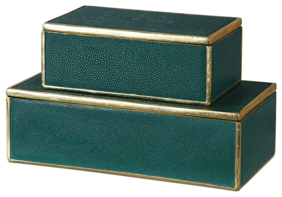 The Decorative Boxes Karis Emerald Green Boxes, Set of 2