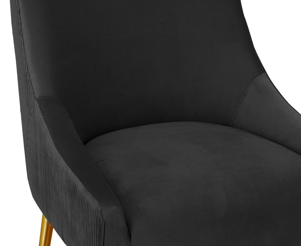 Beatrix Pleated Black Velvet Counter Stool - Black
