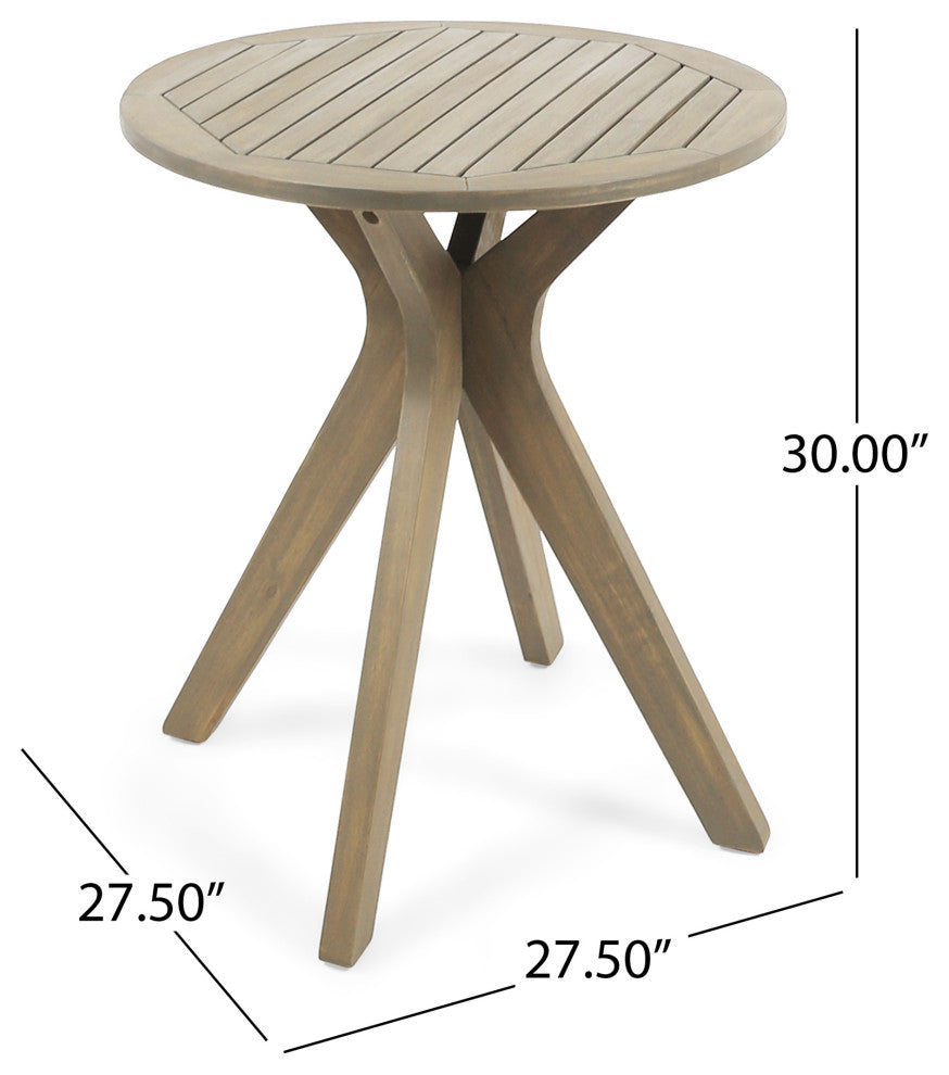 GDF Studio 3-Piece Kohler Outdoor Acacia Wood and Wicker Bistro Set, Gray/Gray