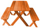 Cedar Cross-Leg Table with 2 Benches, Redwood Stain, 5 Foot
