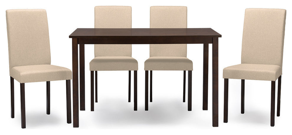 Andrew Contemporary Espresso Wood Beige Fabric 5-Piece Dining Set