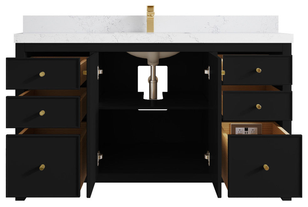 Chicago 60" Single Sink Bathroom Vanity, Black 2" Empira Quartz