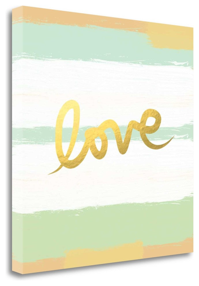 "Love Stripes - Mint Gold" By Linda Woods, Giclee Print on Gallery Wrap Canvas