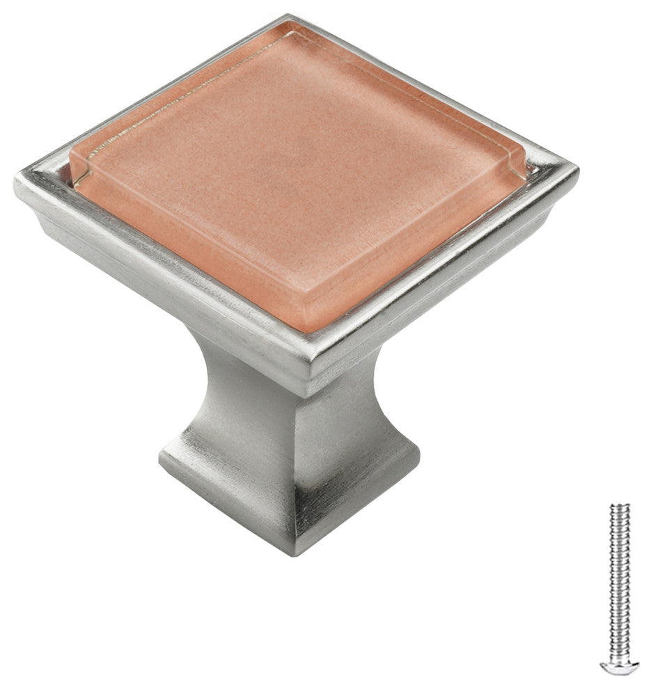 Pink Salmon Crystal Glass Brushed Nickel Madison Classic Knob