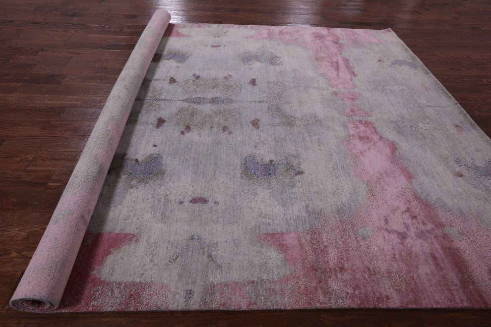 8' 1" X 10' 3" Abstract Hand-Knotted Wool and Silk Rug Q9052