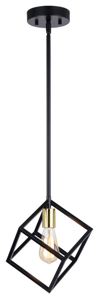 Deering One Light Mini Pendant in Matte Black and Satin Brass