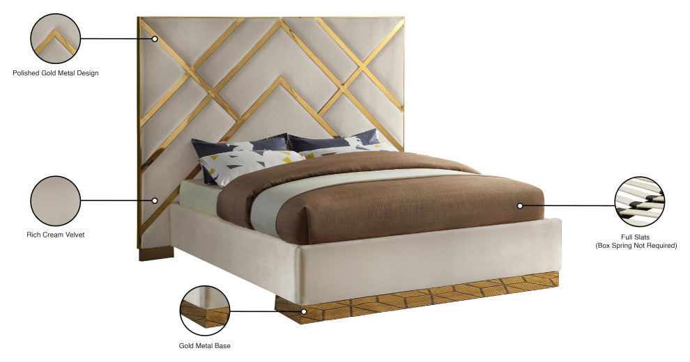 Vector Upholstered Bed, Cream, Queen, Velvet