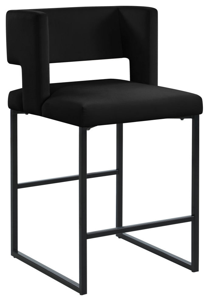Caleb Upholstered Counter Stool, Set of 2, Black, Velvet, Matte Black