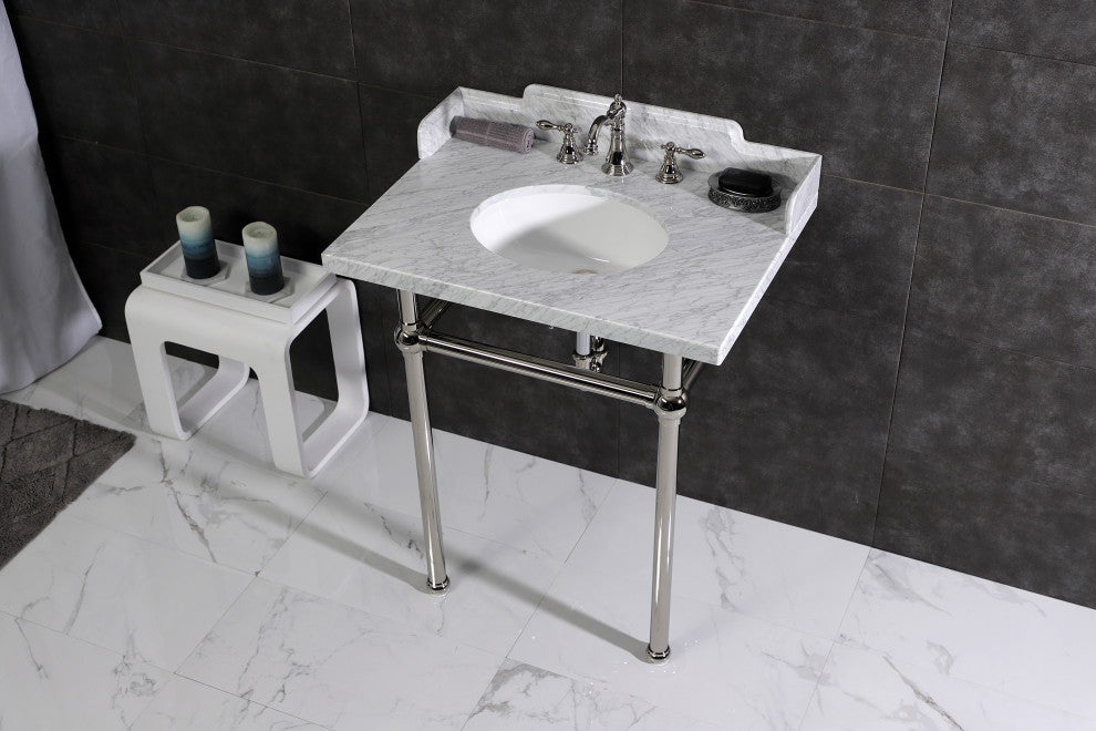 Kingston Brass LMS30MB6 30" Carrara Marble Console Sink, Legs