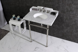 Kingston Brass LMS30MB6 30" Carrara Marble Console Sink, Legs