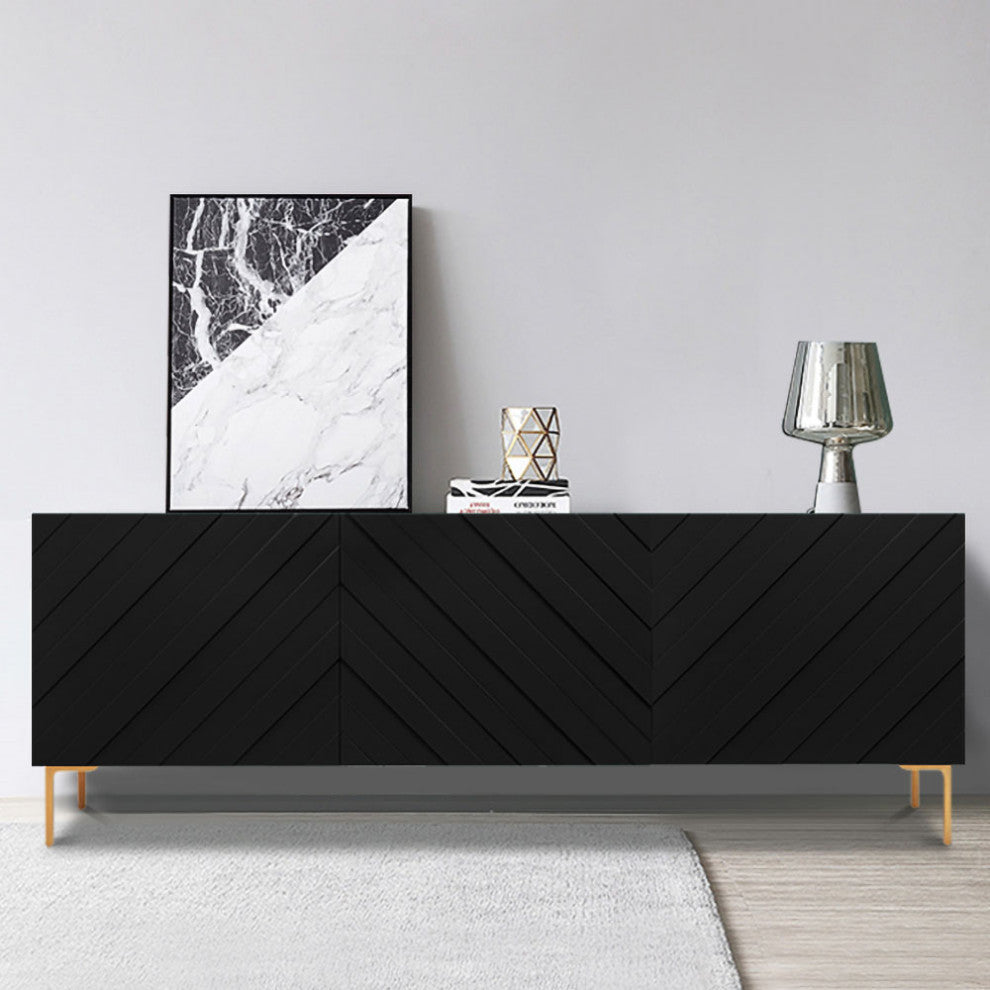 Modern 70.9" Black Buffert Sideboard Table with Gold Legs & 3 Doors, Black