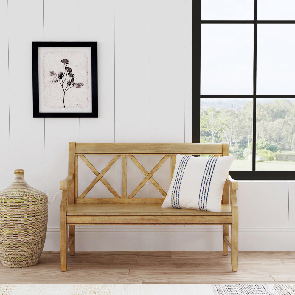 Gerrit Wooden 44"W Bench, Antique Beige