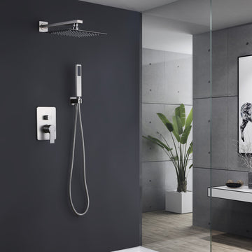 Rbrohant Wall Mount Shower System With Rough-in Valve, Brushed Nickel