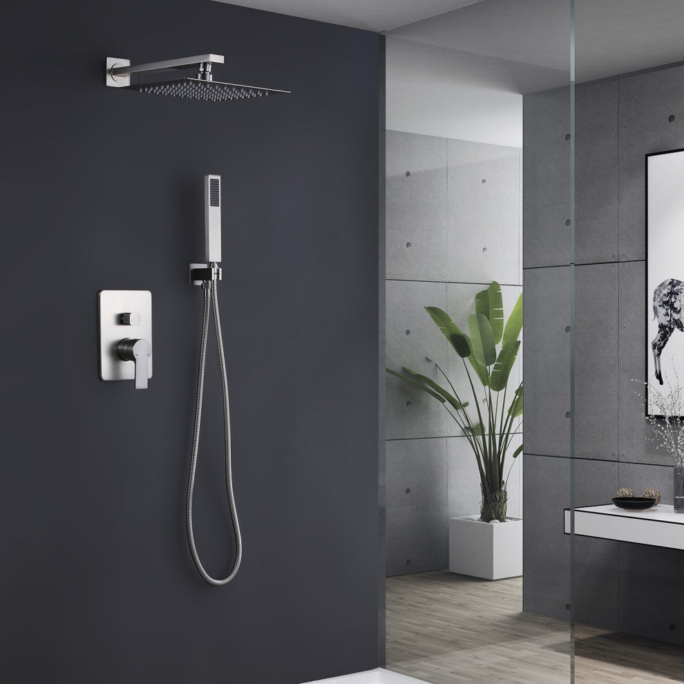 Rbrohant Wall Mount Shower System With Rough-in Valve, Brushed Nickel