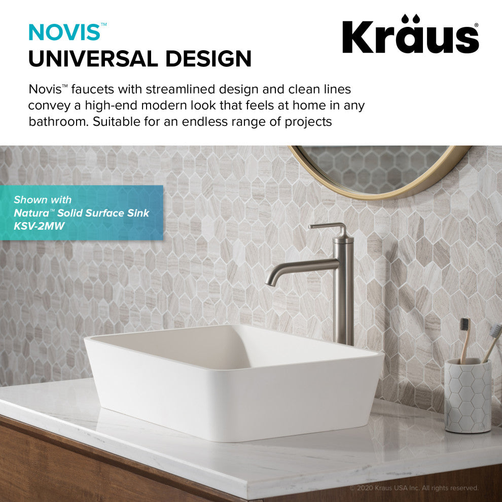 Kraus Ramus Single Handle Vessel Faucet, Pop Up Drain, Spot Free Steel, Set of 2