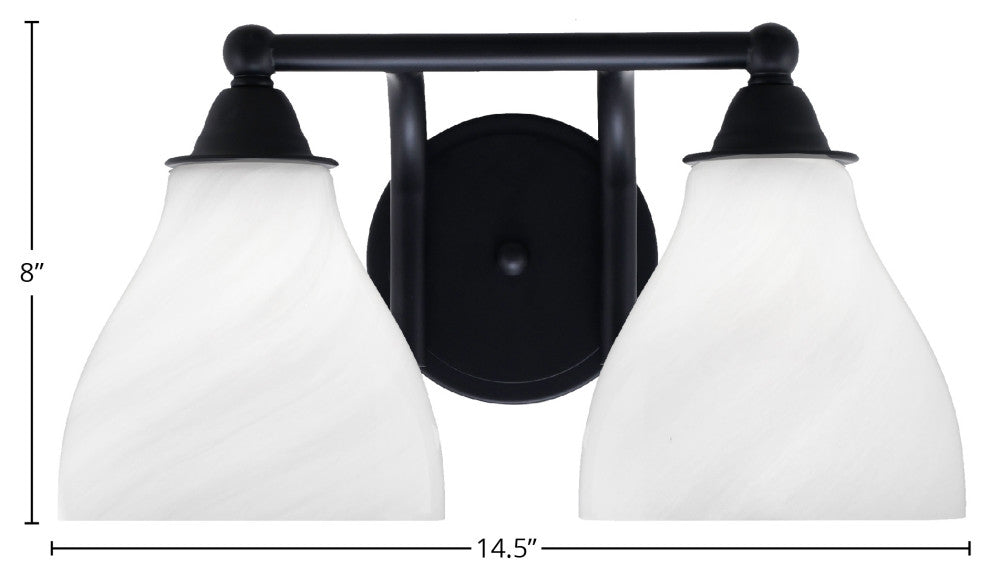 Paramount 2-Light Bath Bar, Matte Black, 6.25" White Marble Glass