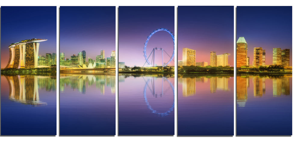 Singapore Skyline and Blue Sky, Cityscape Canvas Art Print, 60"x28", 5 Panels