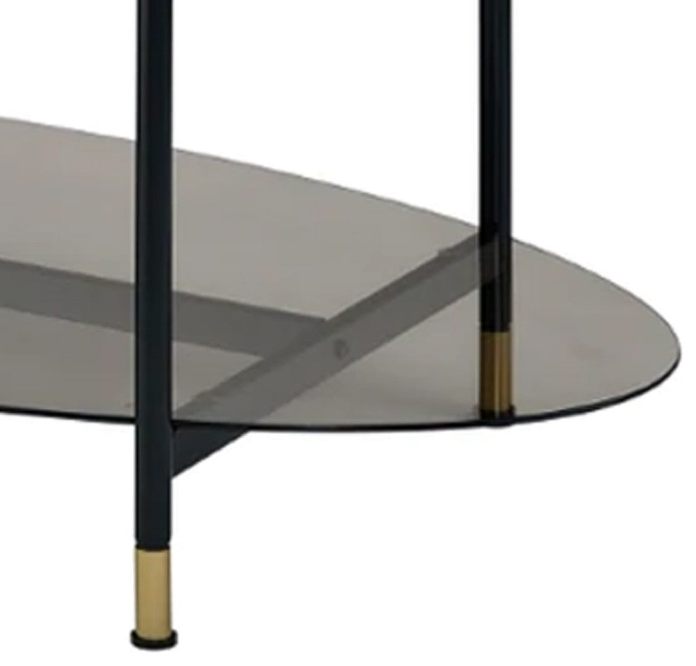Benzara BM275495 2 Piece Nesting Coffee Table, Marble Top, Glass Shelf, Black