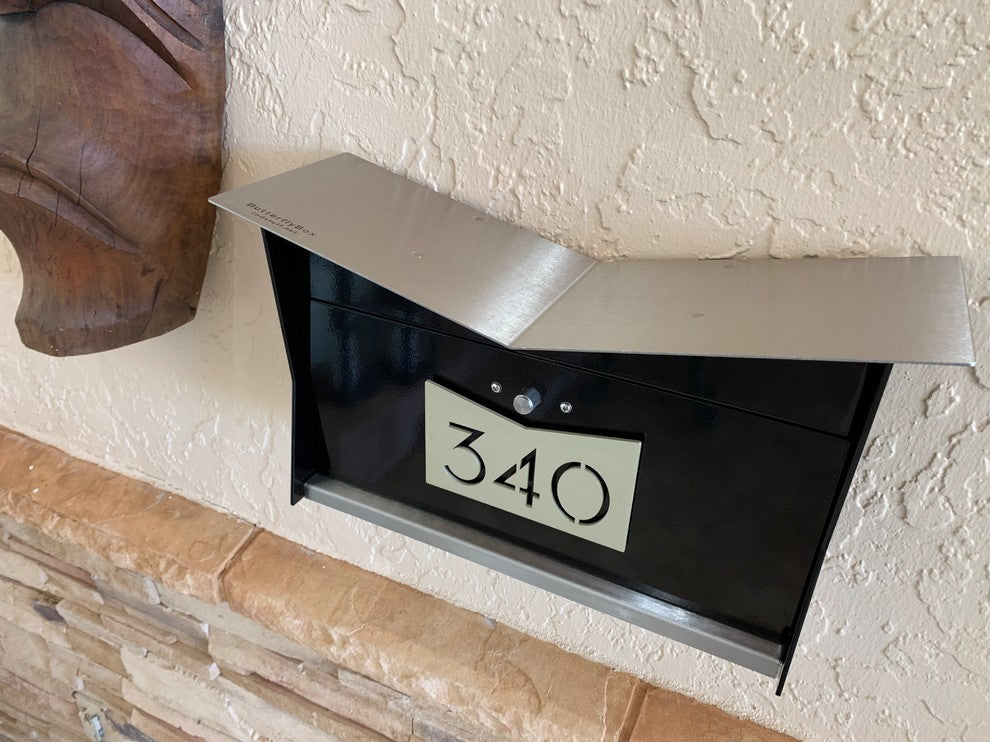 ButterFly Box: Contemporary, Modern, Wall-Mounted Mailbox in Black and Gold
